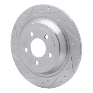 Ford Mustang Brake Rotor (1) - Rear Left - R1 Concepts - Drilled & Slotted - Silver - `15-`23